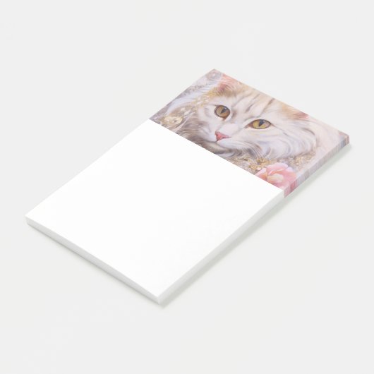 Elegante witte kat in goud en diamanten post-it® notes (Schuin)
