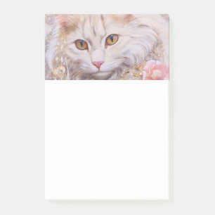 Elegante witte kat in goud en diamanten post-it® notes