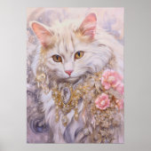 Elegante witte kat in goud en diamanten poster (Voorkant)