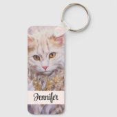 Elegante witte kat in goud en diamanten sleutelhanger (Achterkant)