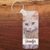 Elegante witte kat in goud en diamanten sleutelhanger (Voorkant)
