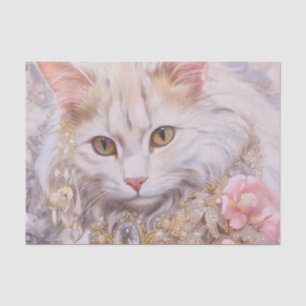 Elegante witte kat in goud en diamanten tissuepapier