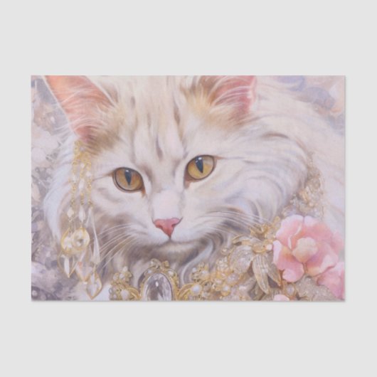 Elegante witte kat in goud en diamanten tissuepapier (Voorkant)