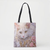 Elegante witte kat in goud en diamanten tote bag (Voorkant)