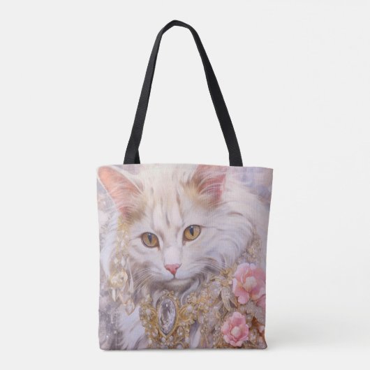 Elegante witte kat in goud en diamanten tote bag (Achterkant)