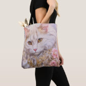Elegante witte kat in goud en diamanten tote bag (Dichtbij)