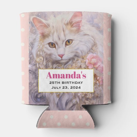 Elegante witte kat in goud en diamanten verjaardag blikjeskoeler (Achterkant)