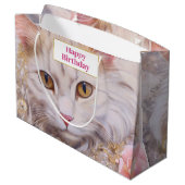 Elegante witte kat in goud en diamanten verjaardag groot cadeauzakje (Achterkant Gekanteld)