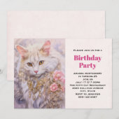 Elegante witte kat in goud en diamanten verjaardag kaart (Voorkant / Achterkant)