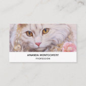 Elegante witte kat in goud en diamanten visitekaartje (Voorkant)