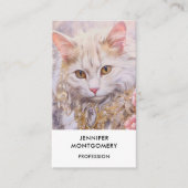 Elegante witte kat in goud en diamanten visitekaartje (Voorkant)