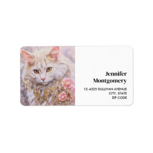 Elegante witte kat in luxe juwelen etiket