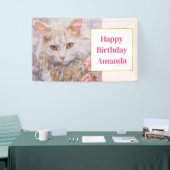 Elegante witte kat in luxe juwelen Gelukkige Verja Spandoek (Beurs)