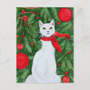 Elegante witte kat kerst feestdagenkaart