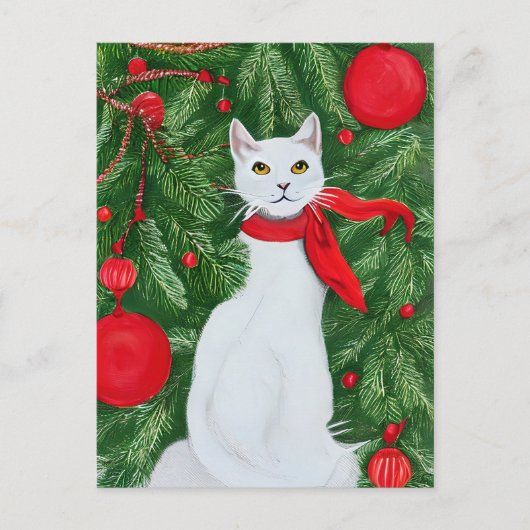 Elegante witte kat kerst feestdagenkaart (Voorkant)