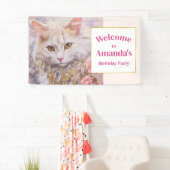 Elegante Witte Kat Luxe Juwelen Verjaardag Welkom Spandoek (Insitu)