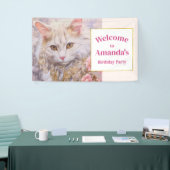 Elegante Witte Kat Luxe Juwelen Verjaardag Welkom Spandoek (Beurs)