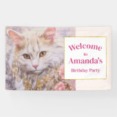 Elegante Witte Kat Luxe Juwelen Verjaardag Welkom Spandoek (Horizontaal)