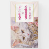 Elegante Witte Kat Luxe Juwelen Verjaardag Welkom Spandoek (Verticaal)