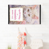 Elegante Witte Kat Luxe Juwelen Verjaardag Welkom Spandoek (Insitu)