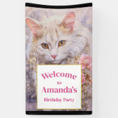 Elegante Witte Kat Luxe Juwelen Verjaardag Welkom Spandoek (Verticaal)