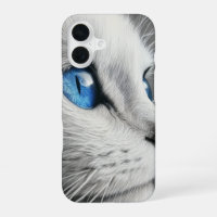 Elegante witte kat met blauwe ogen - iPhone 16 Hoe