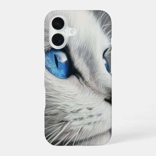 Elegante witte kat met blauwe ogen - iPhone 16 Hoe Hoesje (Achterkant)