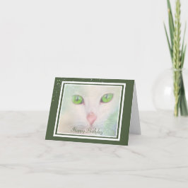 Elegante witte kat met groene ogen verjaardagskaar kaart