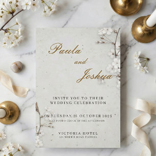 Elegante witte kersenbloesem & gouden schrift Huwe Kaart