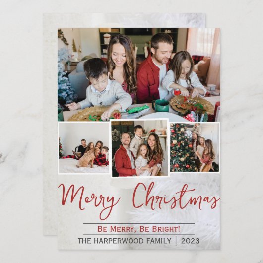 Elegante witte kerst familie foto collage feestdagenkaart (Voorkant / Achterkant)