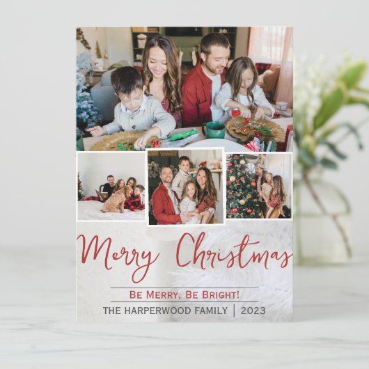 Elegante witte kerst familie foto collage feestdagenkaart (Staand voorkant)