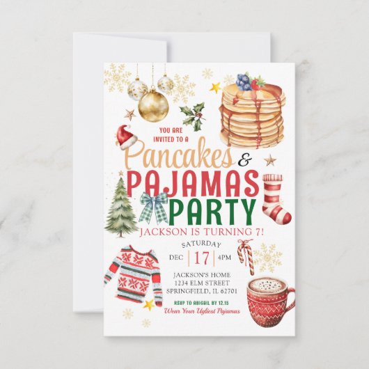 Elegante Witte Kerst Pancake Pyjama Verjaardag Kaart (Voorkant)