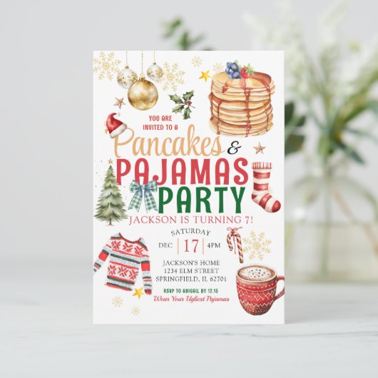 Elegante Witte Kerst Pancake Pyjama Verjaardag Kaart (Staand voorkant)