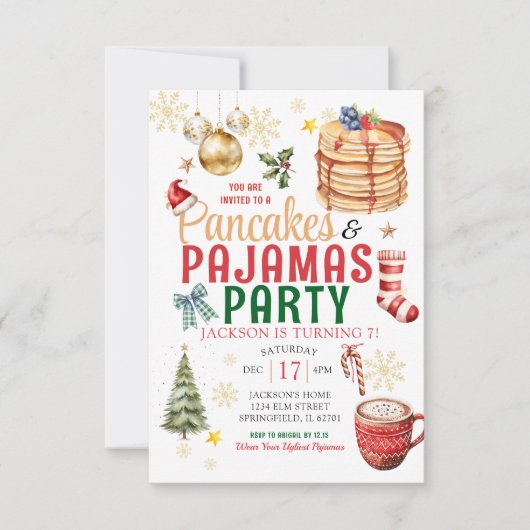 Elegante Witte Kerst Pannenkoek Pyjama Verjaardag  Kaart (Voorkant)