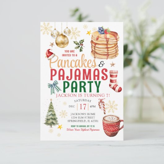 Elegante Witte Kerst Pannenkoek Pyjama Verjaardag  Kaart (Staand voorkant)