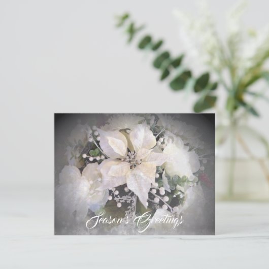 Elegante witte kerst poinsettia briefkaart (Staand voorkant)