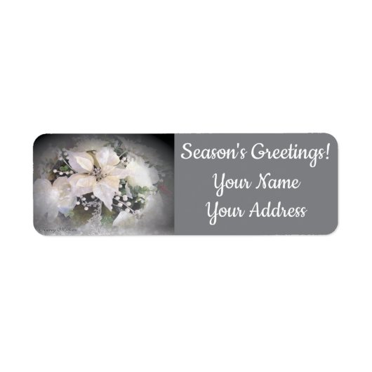 Elegante witte kerst poinsettia etiket (Voorkant)