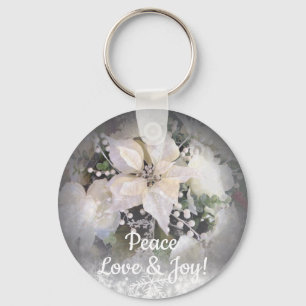 Elegante witte kerst poinsettia sleutelhanger