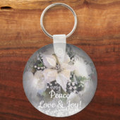 Elegante witte kerst poinsettia sleutelhanger (Voorkant)