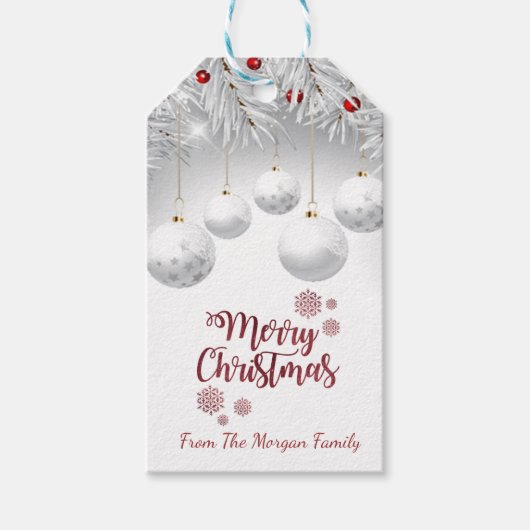 Elegante Witte Kerstballen Cadeaulabel (Voorkant)