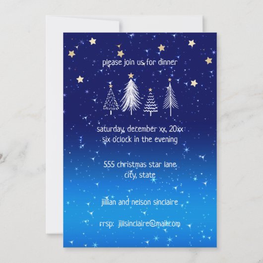 Elegante Witte Kerstboom Gouden Sterren Diner Kaart (Achterkant)