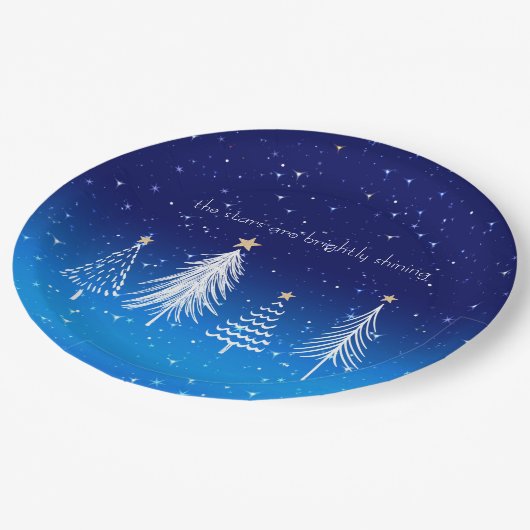 Elegante witte kerstboom met gouden sterren papieren bordje (Gekanteld)