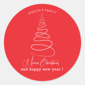 Elegante Witte Kerstboom Rode Kerst Ronde Sticker (Voorkant)