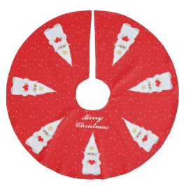 Elegante witte kerstkabouters op rood kerstboom rok