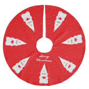 Elegante witte kerstkabouters op rood kerstboom rok