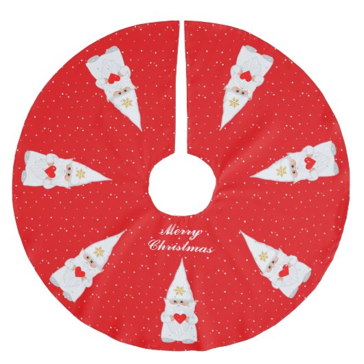 Elegante witte kerstkabouters op rood kerstboom rok (Voorkant)
