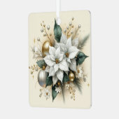 Elegante witte kerstpunsettia met goud metalen ornament (Voorkant links)