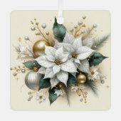 Elegante witte kerstpunsettia met goud metalen ornament (Voorkant)