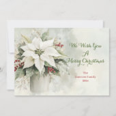 Elegante witte kerstpunsettia's feestdagenkaart (Voorkant)