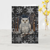 Elegante witte kerstuil bos winter bos kaart (Gele Bloem)